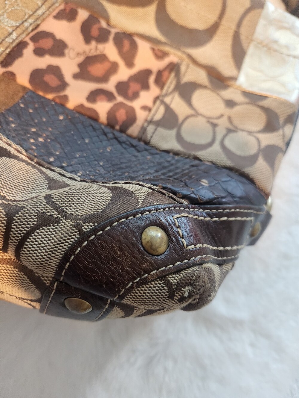 Coach Patchwork Vintage Signature Hobo Shoulder Bag in Brown, Tan and Cream - Picture 6 of 12